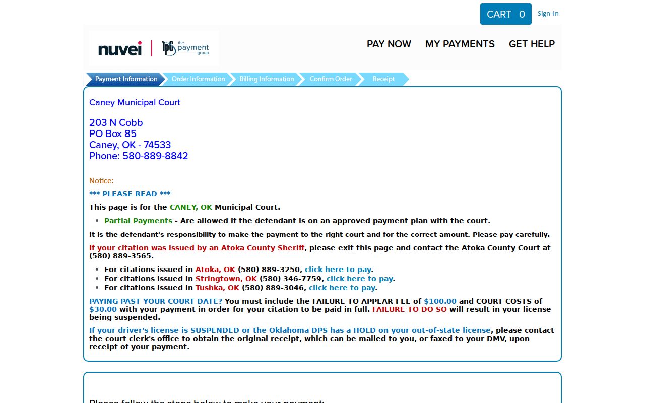 Caney warrant records municipal court payment page