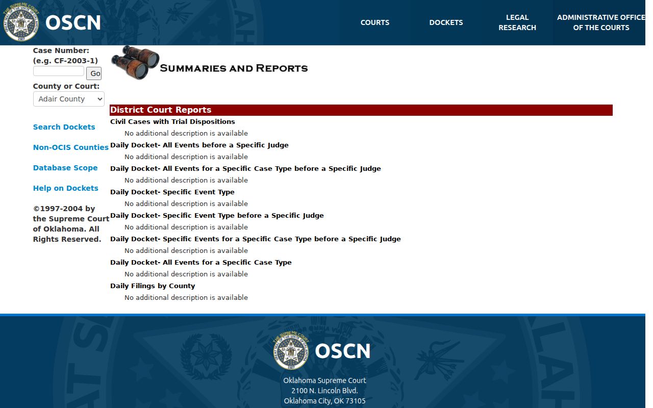 Atoka County warrant records OSCN docket search